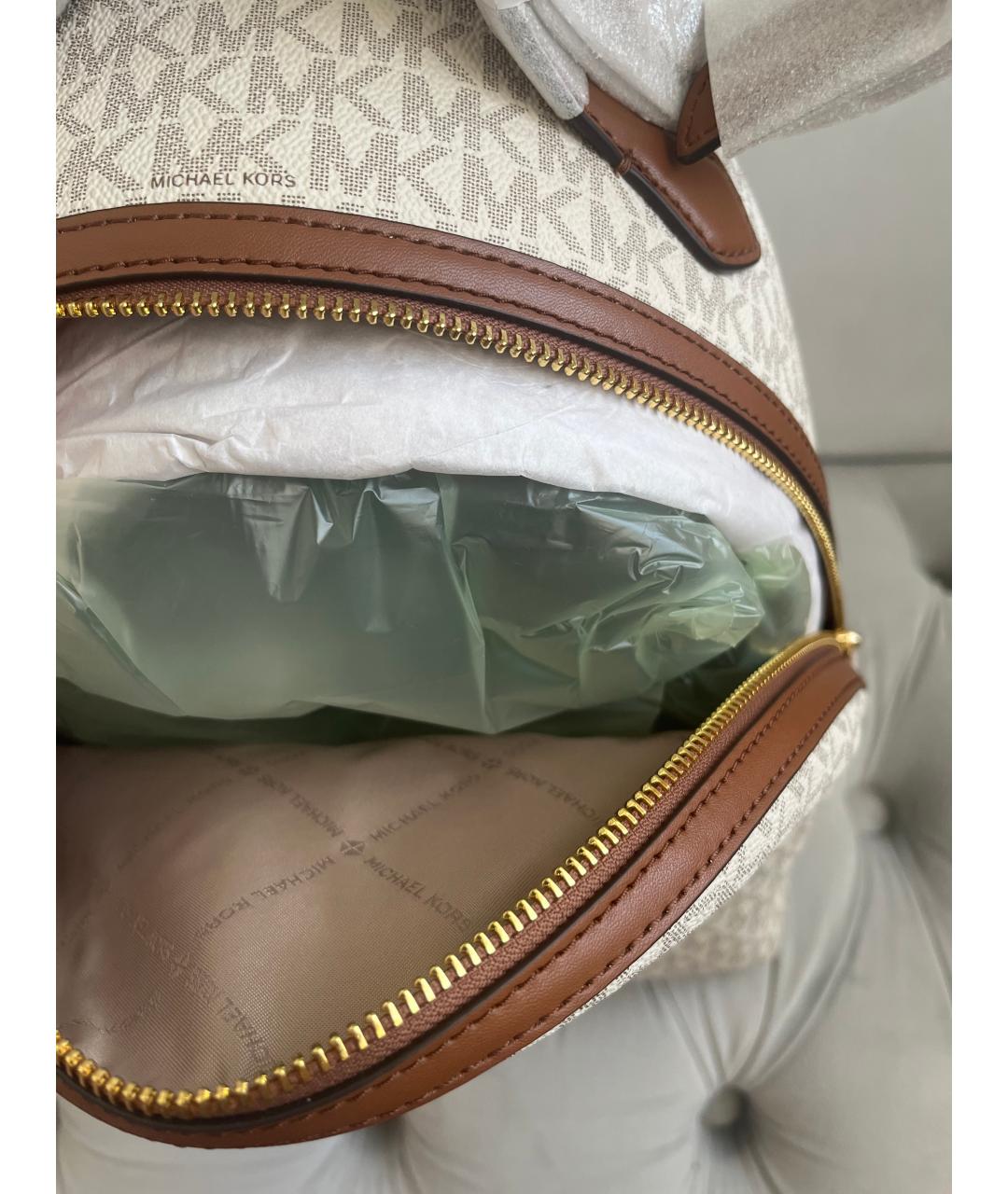 MICHAEL KORS Бежевый кожаный рюкзак, фото 4