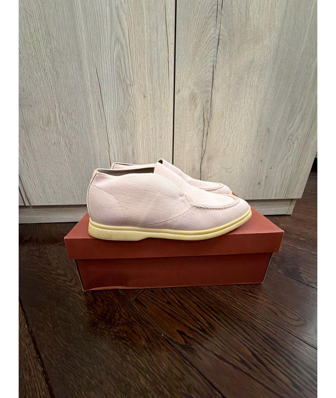 LORO PIANA Розовые текстильные лоферы, фото 9