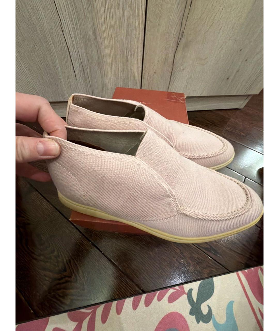 LORO PIANA Розовые текстильные лоферы, фото 7