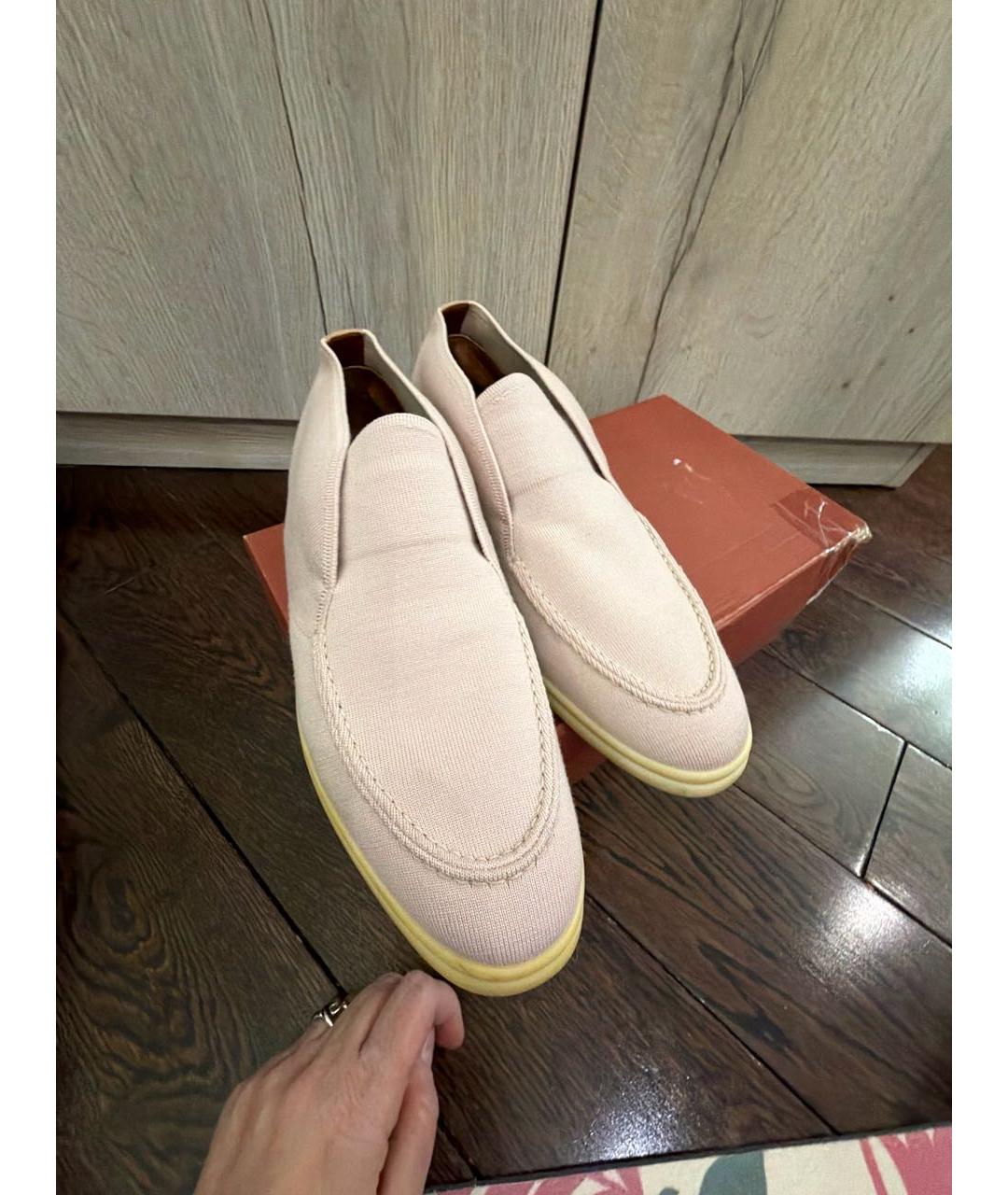 LORO PIANA Розовые текстильные лоферы, фото 8