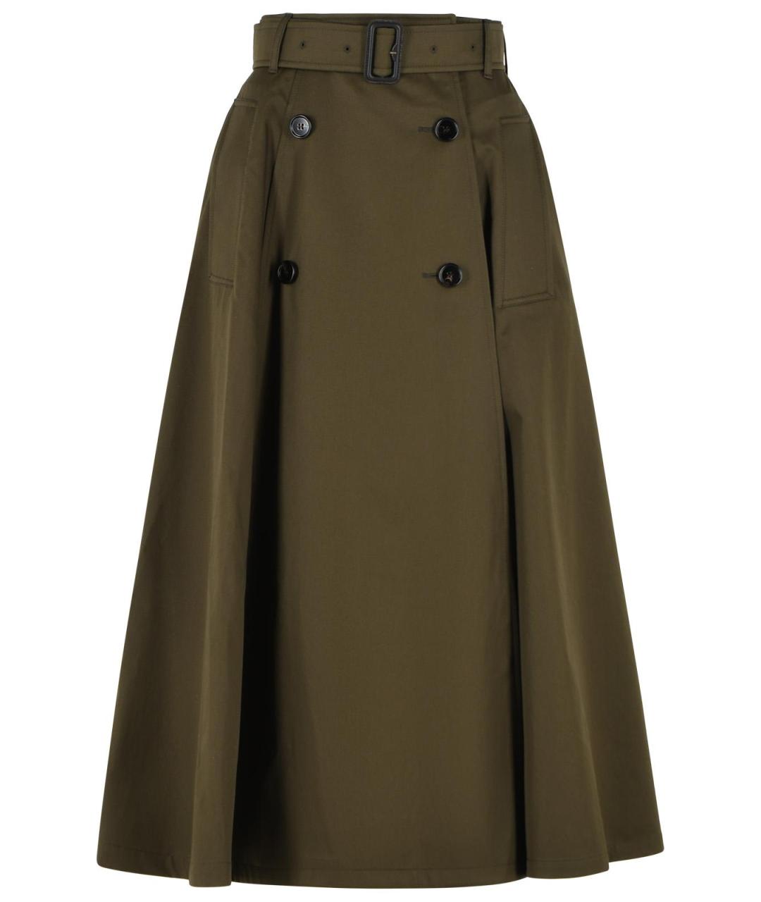BURBERRY Хаки хлопковая юбка миди, фото 1