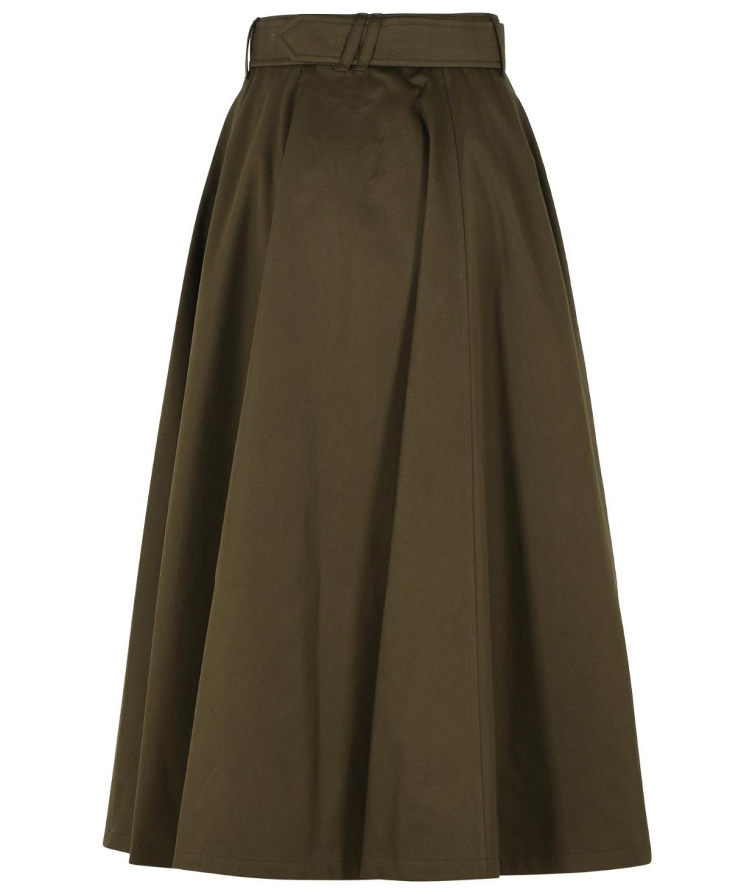 BURBERRY Хаки хлопковая юбка миди, фото 3