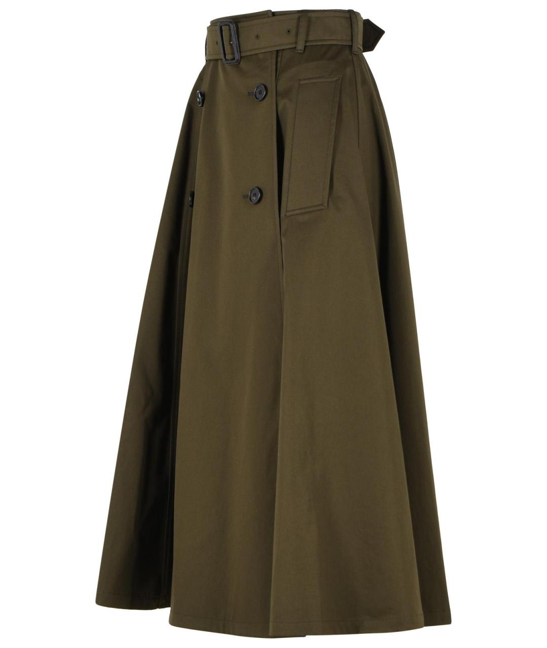 BURBERRY Хаки хлопковая юбка миди, фото 2