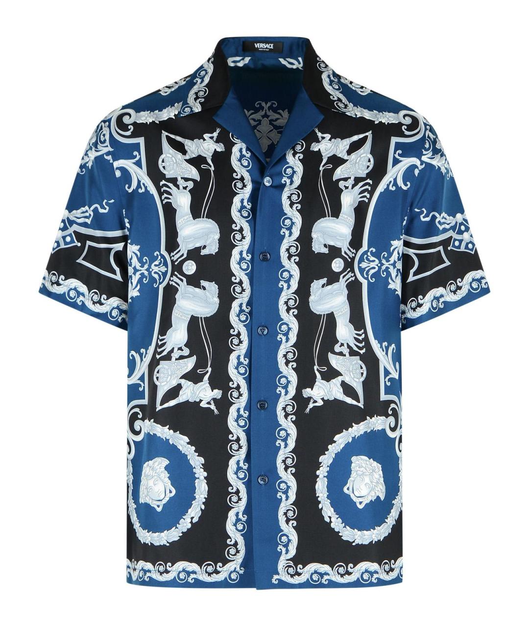 VERSACE Синяя шелковая кэжуал рубашка, фото 1