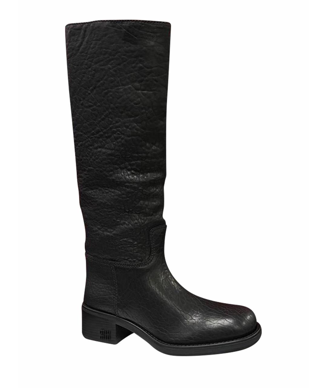 MIU MIU Черные кожаные сапоги, фото 1