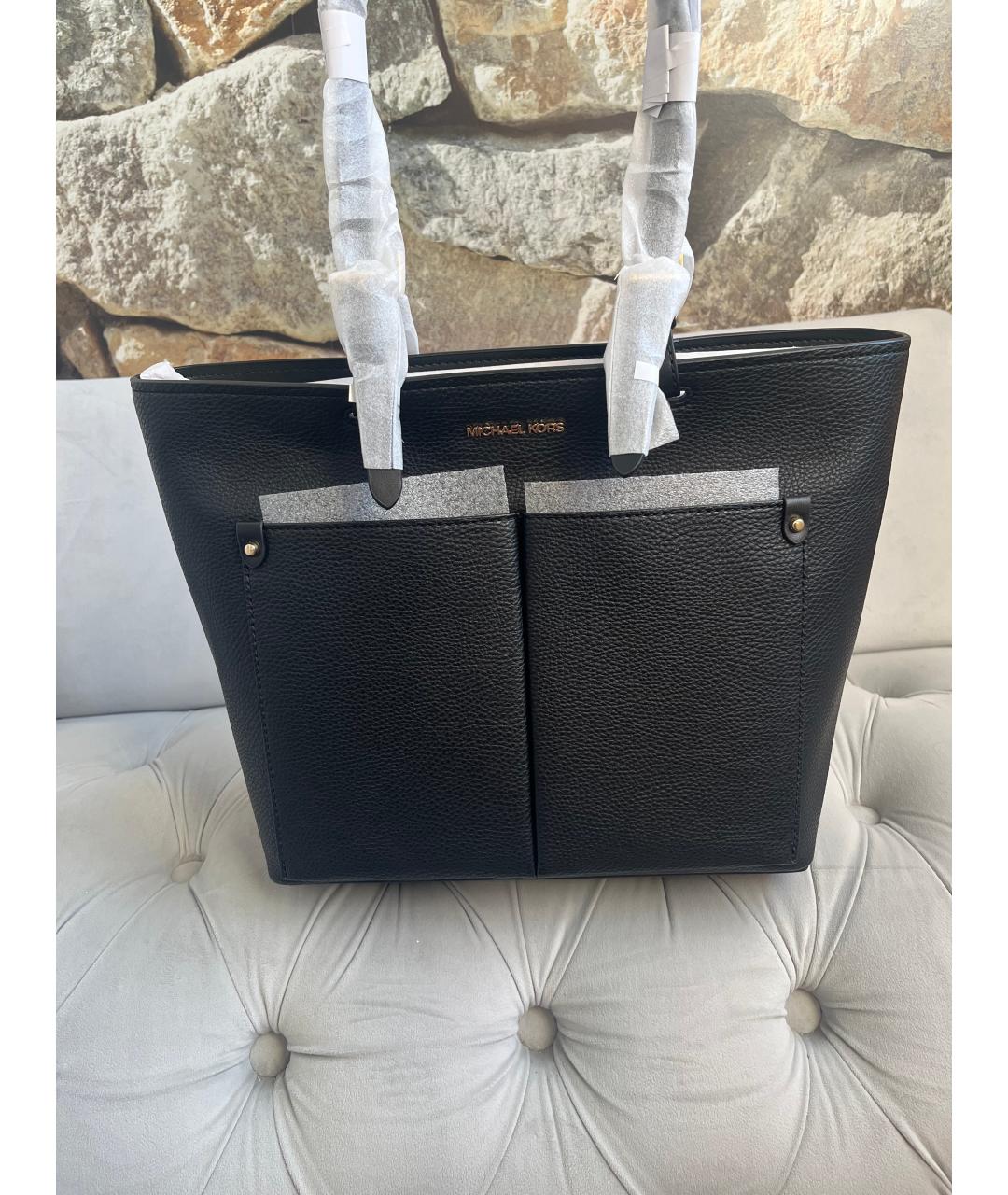 MICHAEL KORS Черная кожаная сумка тоут, фото 8