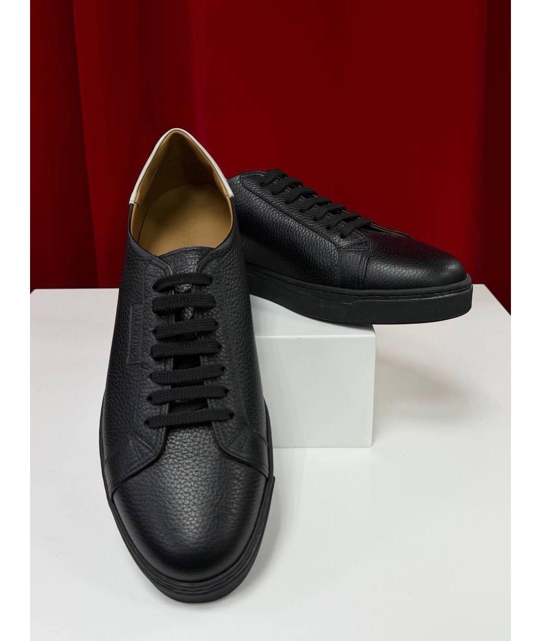 VALENTINO Черные кожаные низкие кроссовки / кеды, фото 6