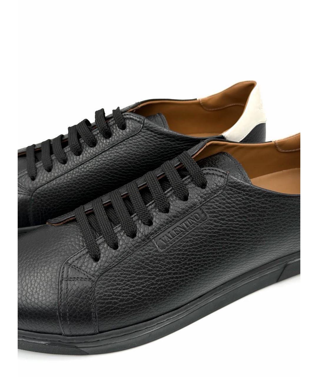 VALENTINO Черные кожаные низкие кроссовки / кеды, фото 3