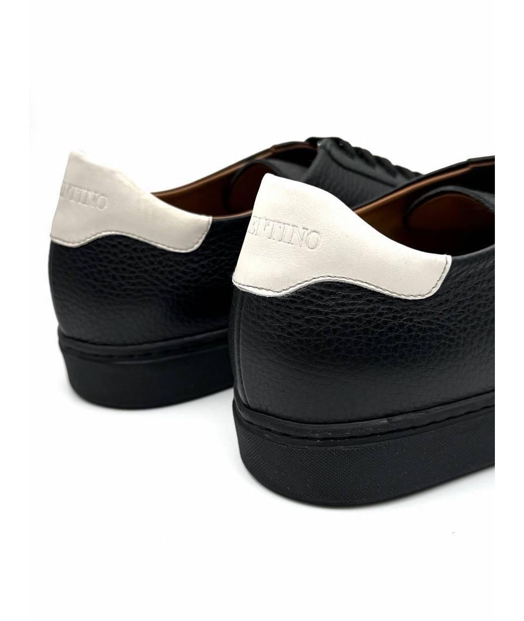 VALENTINO Черные кожаные низкие кроссовки / кеды, фото 4