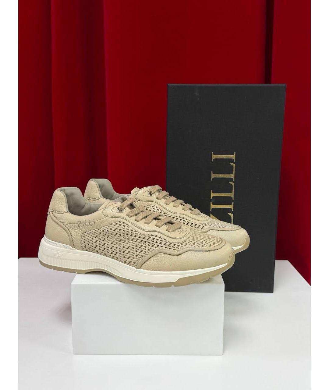 ZILLI Бежевые кожаные низкие кроссовки / кеды, фото 8