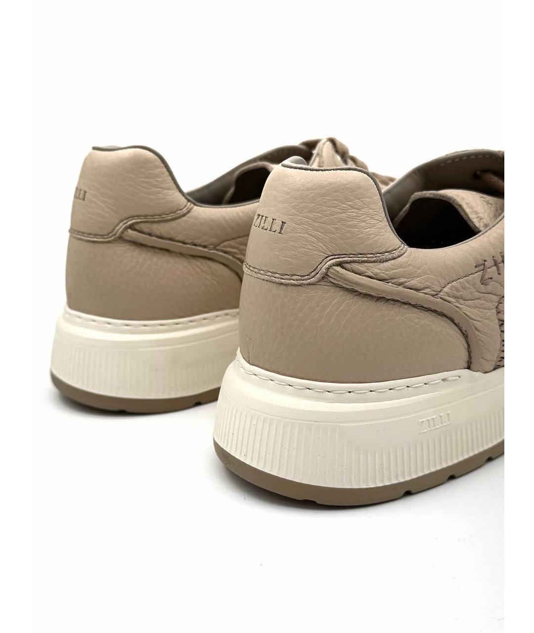 ZILLI Бежевые кожаные низкие кроссовки / кеды, фото 4