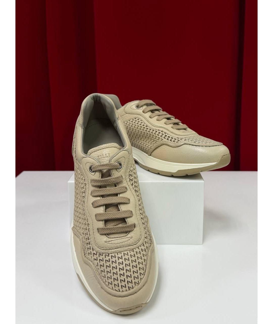 ZILLI Бежевые кожаные низкие кроссовки / кеды, фото 7