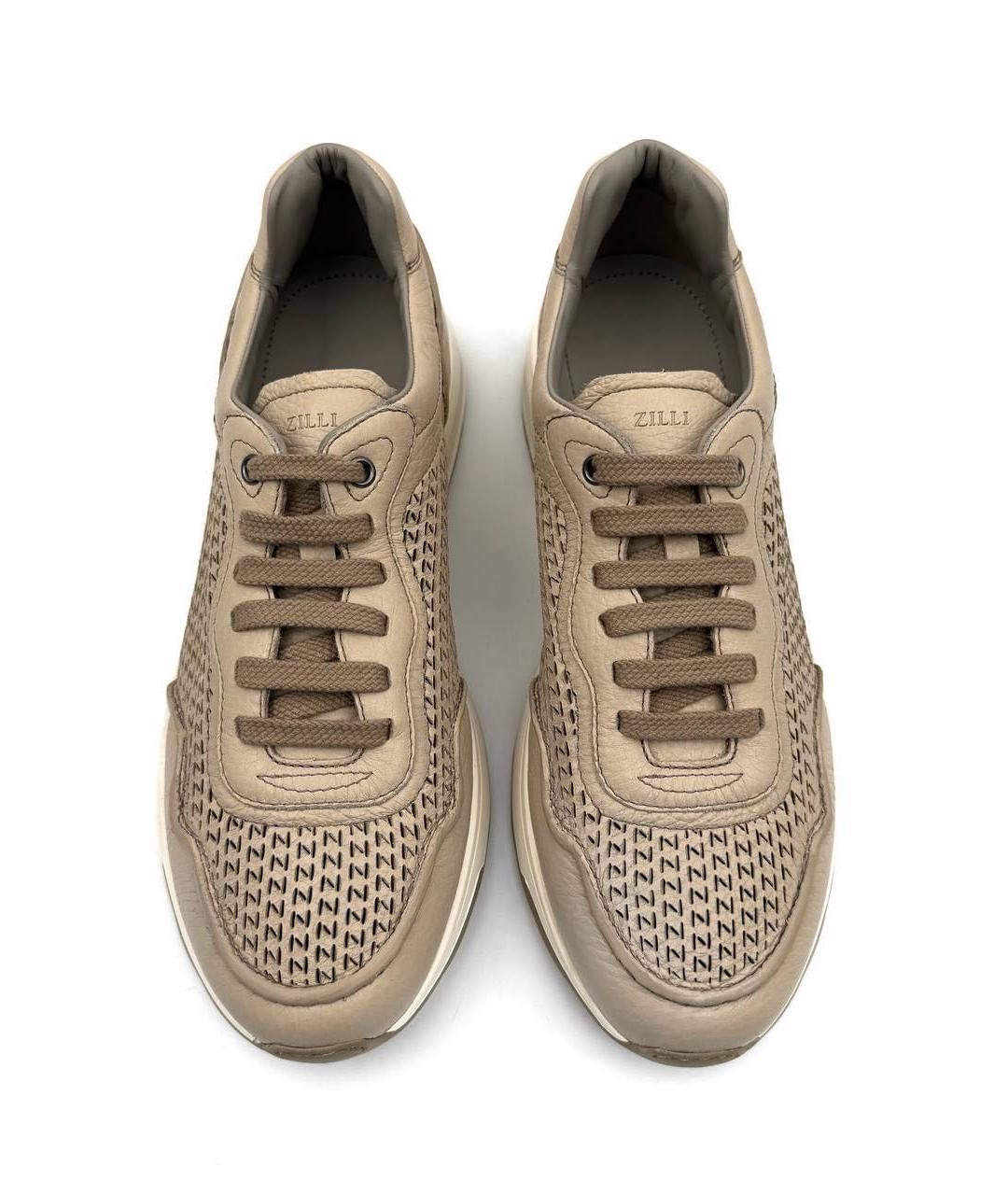 ZILLI Бежевые кожаные низкие кроссовки / кеды, фото 3