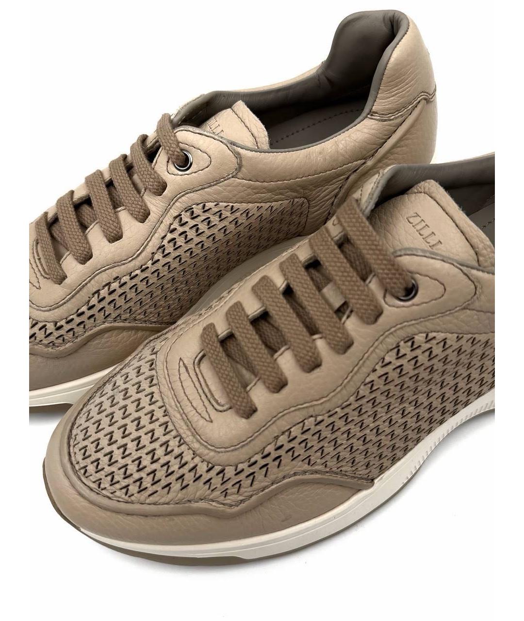 ZILLI Бежевые кожаные низкие кроссовки / кеды, фото 5