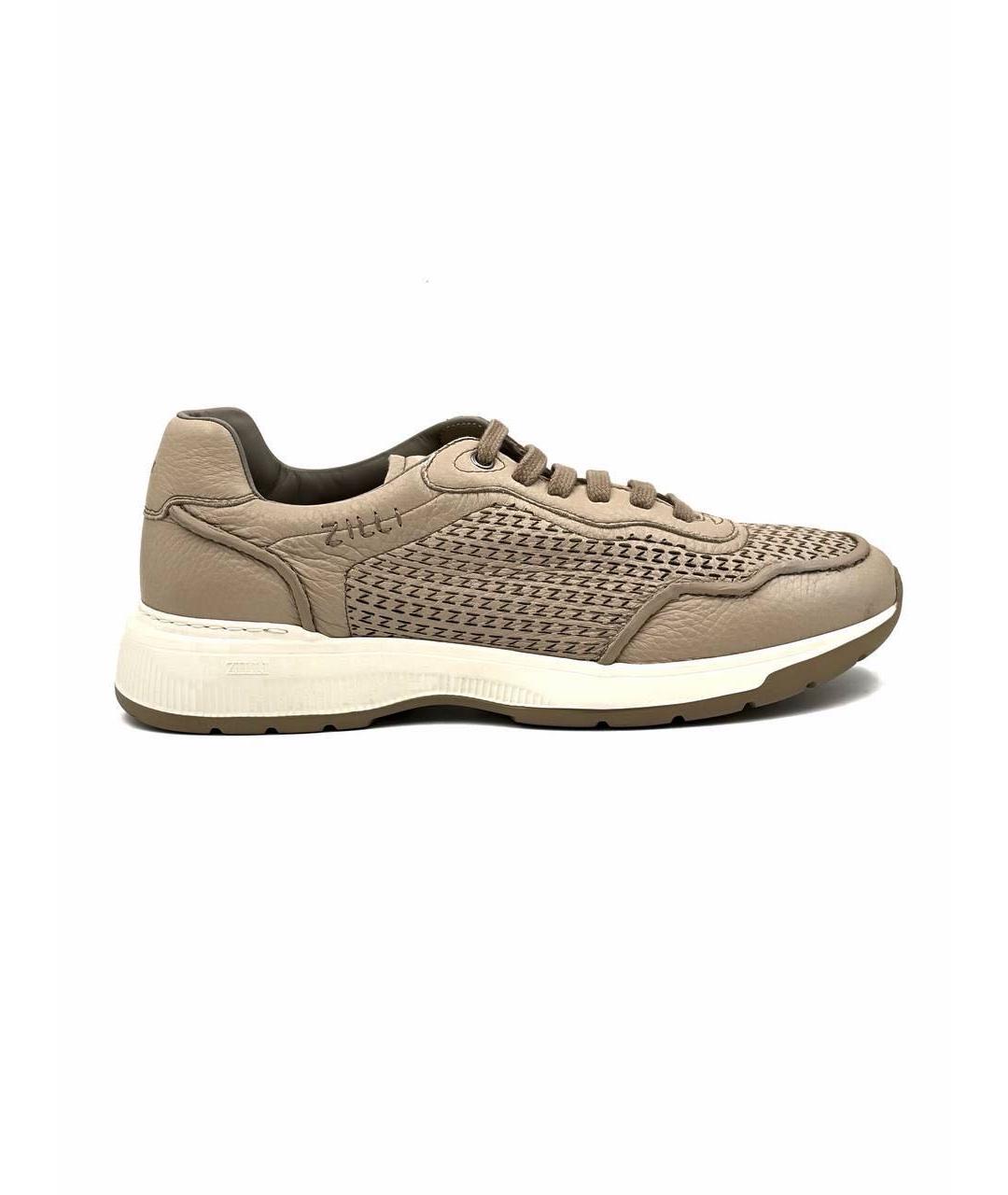 ZILLI Бежевые кожаные низкие кроссовки / кеды, фото 9