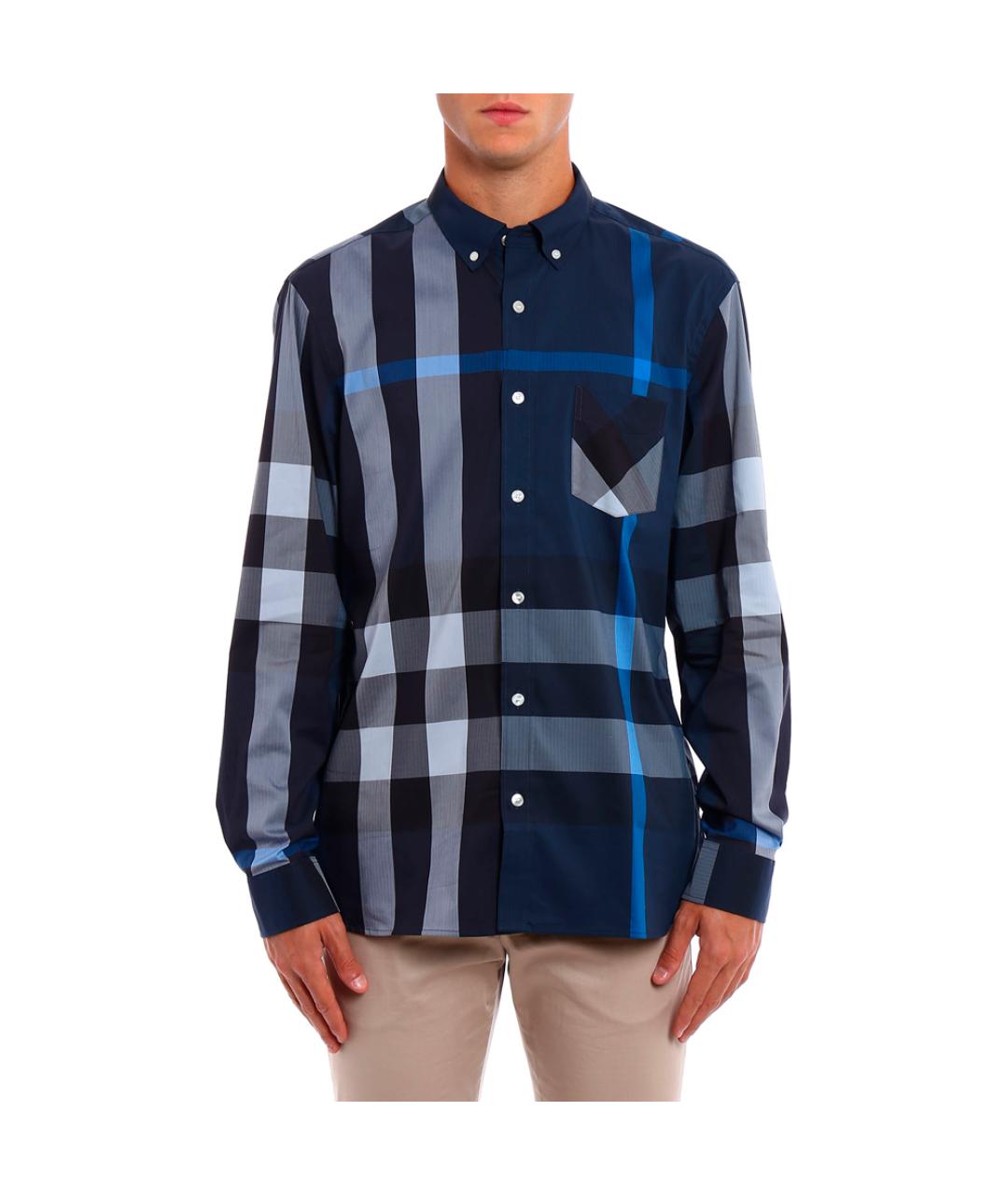 BURBERRY Темно-синяя хлопковая кэжуал рубашка, фото 2