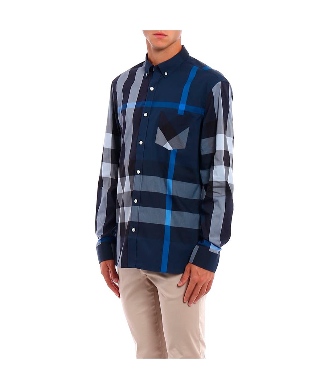 BURBERRY Темно-синяя хлопковая кэжуал рубашка, фото 4