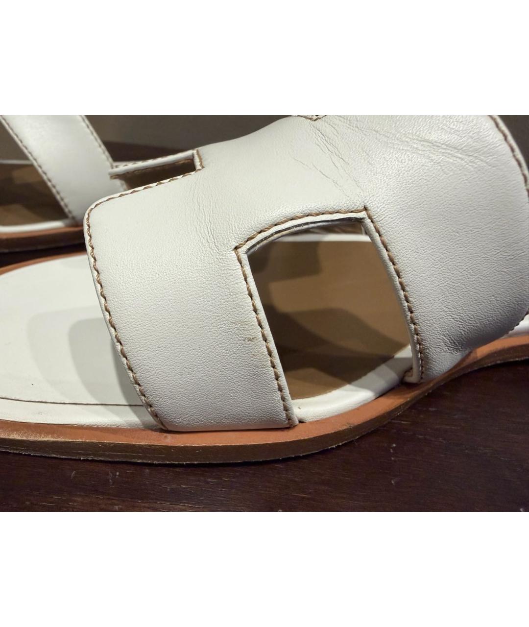 HERMES Белые кожаные шлепанцы, фото 4