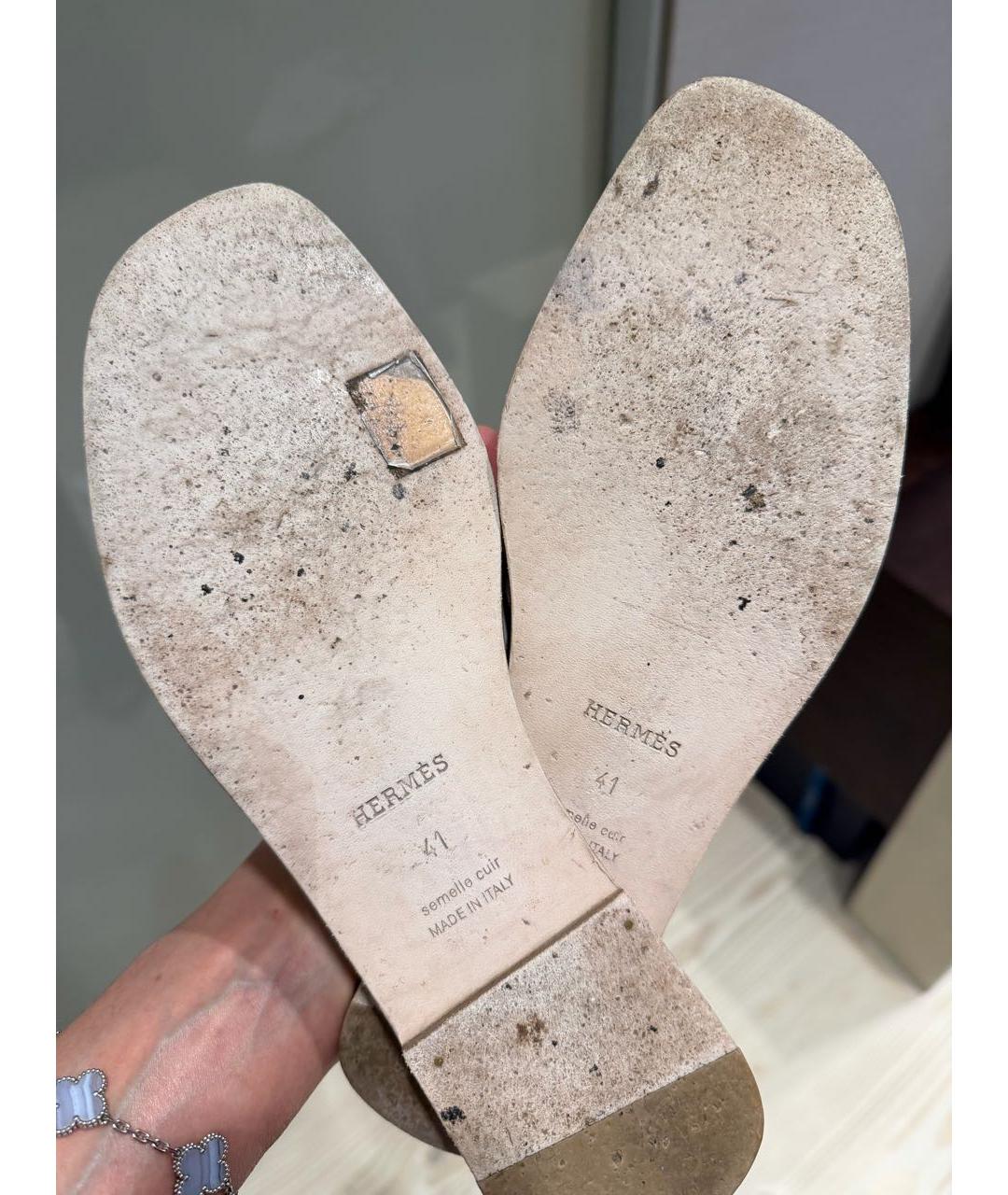 HERMES Белые кожаные шлепанцы, фото 5