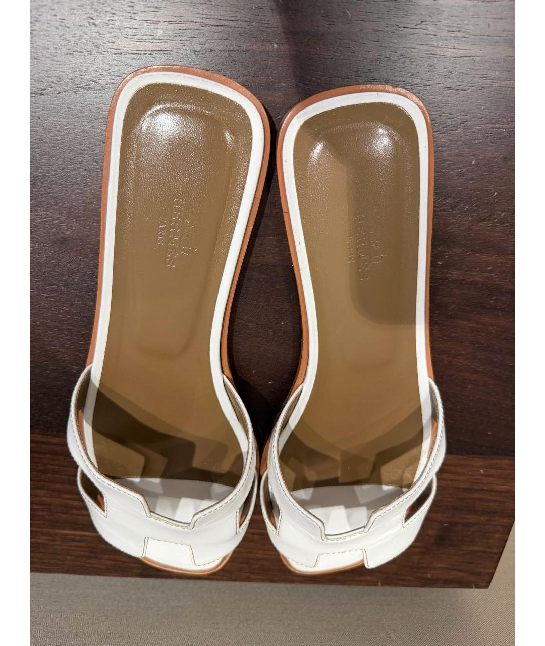 HERMES Белые кожаные шлепанцы, фото 2