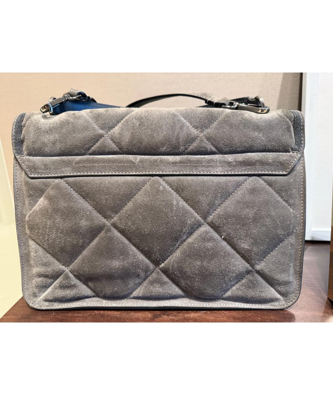 BRUNELLO CUCINELLI Серая замшевая сумка с короткими ручками, фото 2