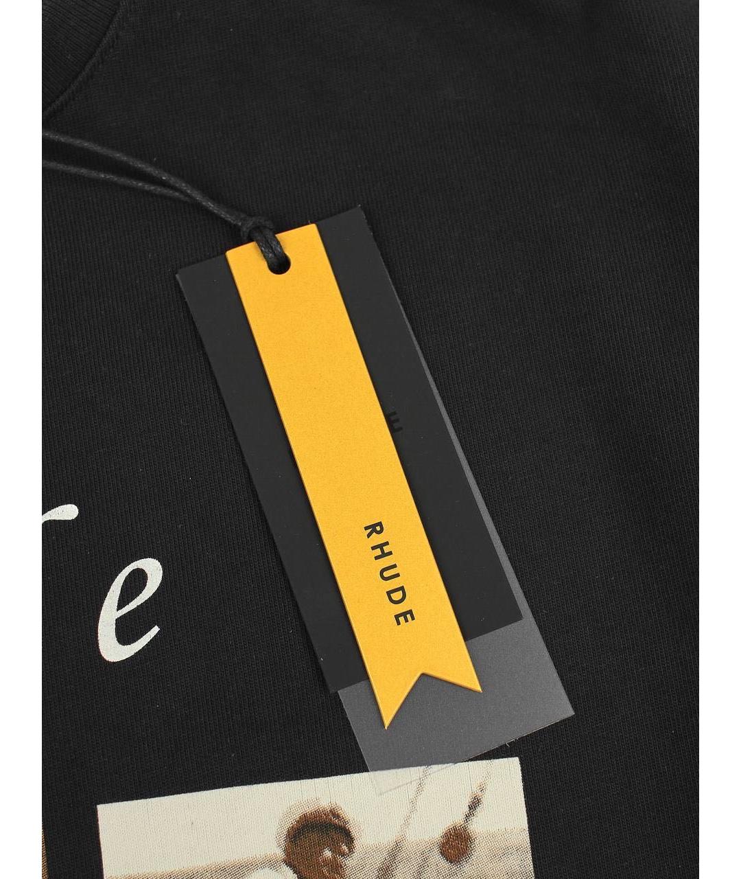 RHUDE Черная хлопковая футболка, фото 4