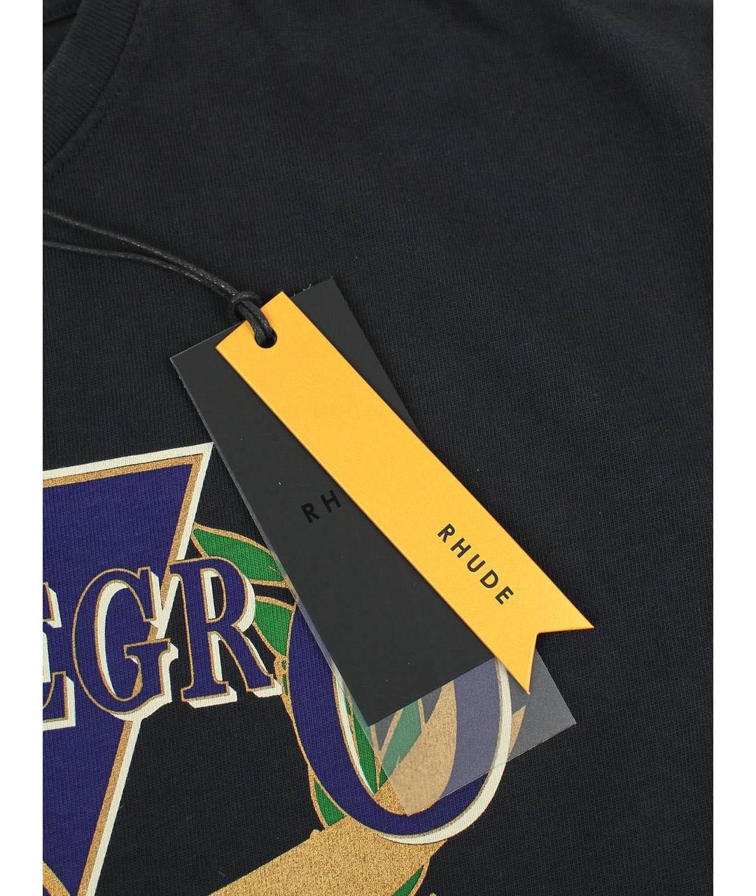 RHUDE Черная хлопковая футболка, фото 4