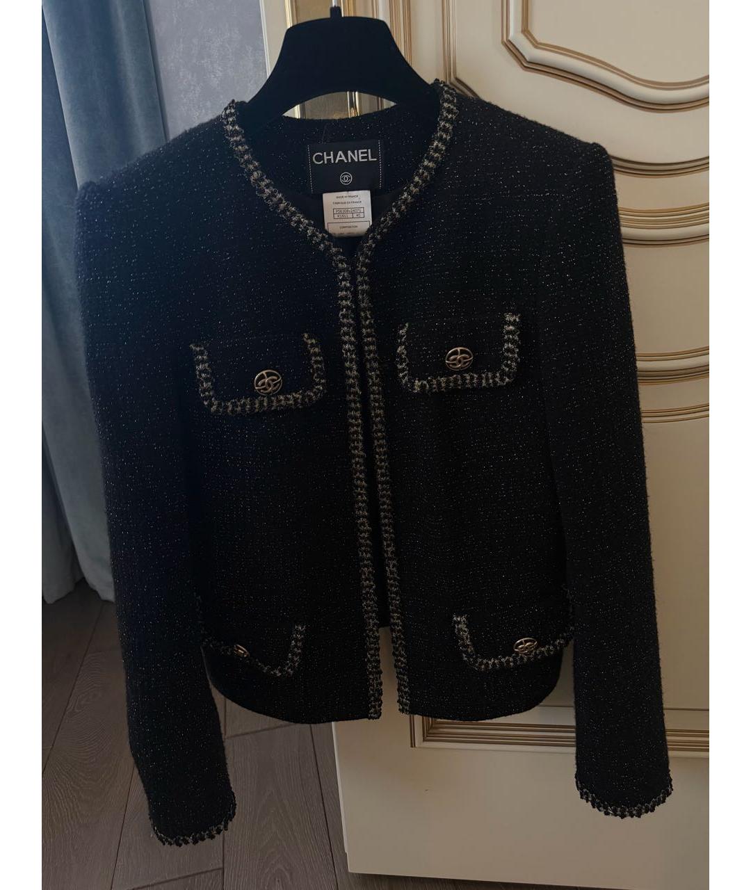 CHANEL Черный твидовый жакет/пиджак, фото 5