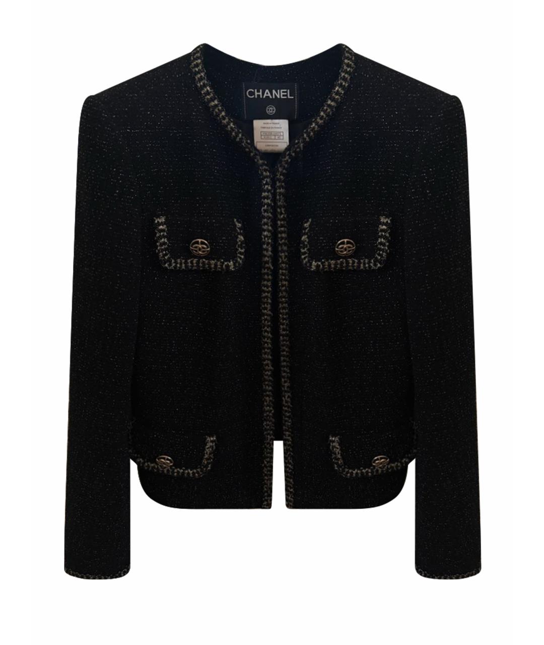 CHANEL Черный твидовый жакет/пиджак, фото 1