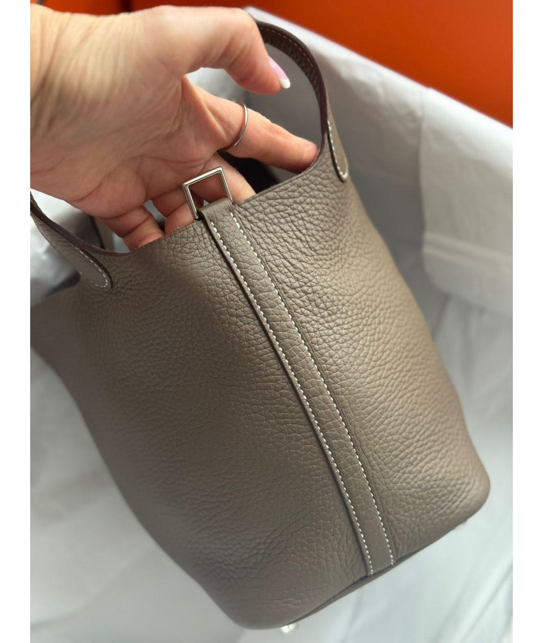 HERMES Бежевая кожаная сумка с короткими ручками, фото 2