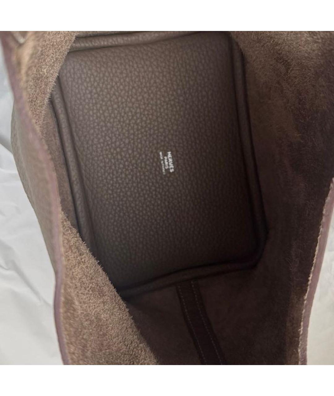 HERMES Бежевая кожаная сумка с короткими ручками, фото 4