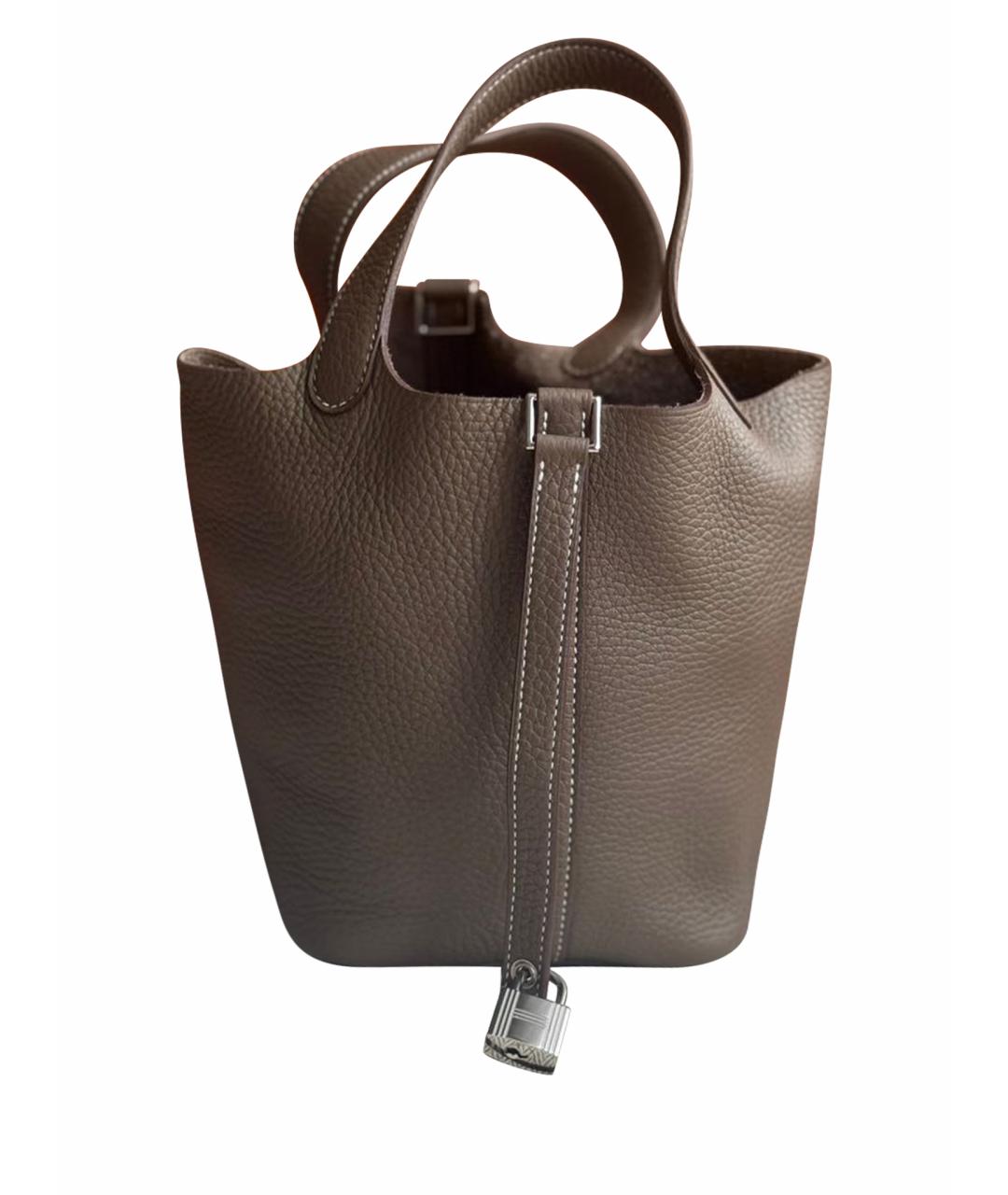 HERMES Бежевая кожаная сумка с короткими ручками, фото 1