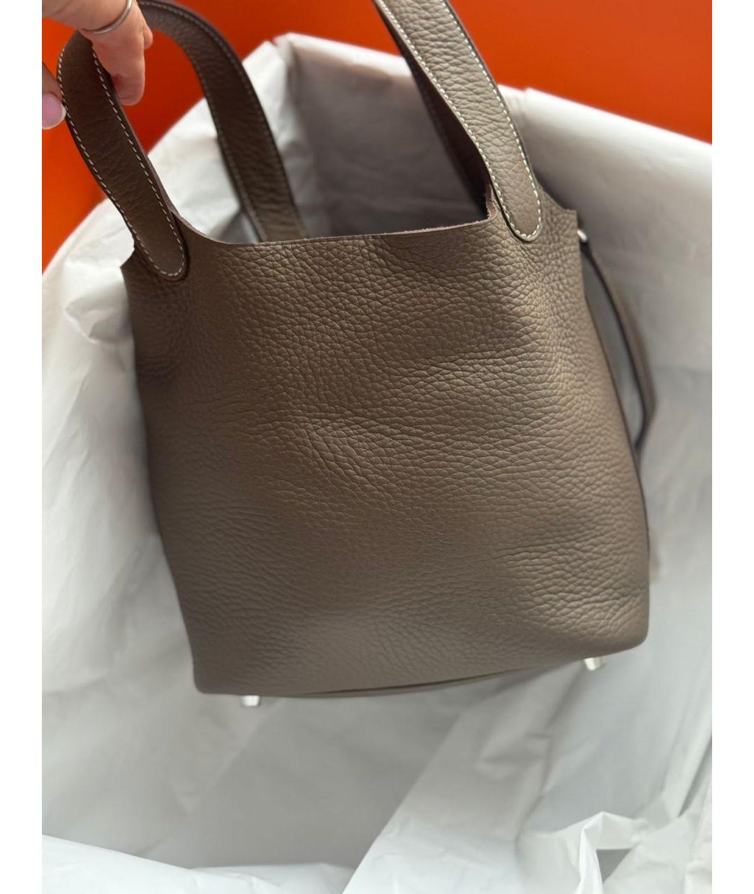 HERMES Бежевая кожаная сумка с короткими ручками, фото 3