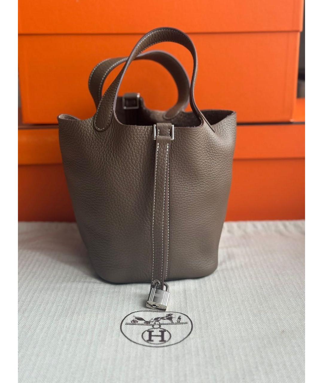 HERMES Бежевая кожаная сумка с короткими ручками, фото 5