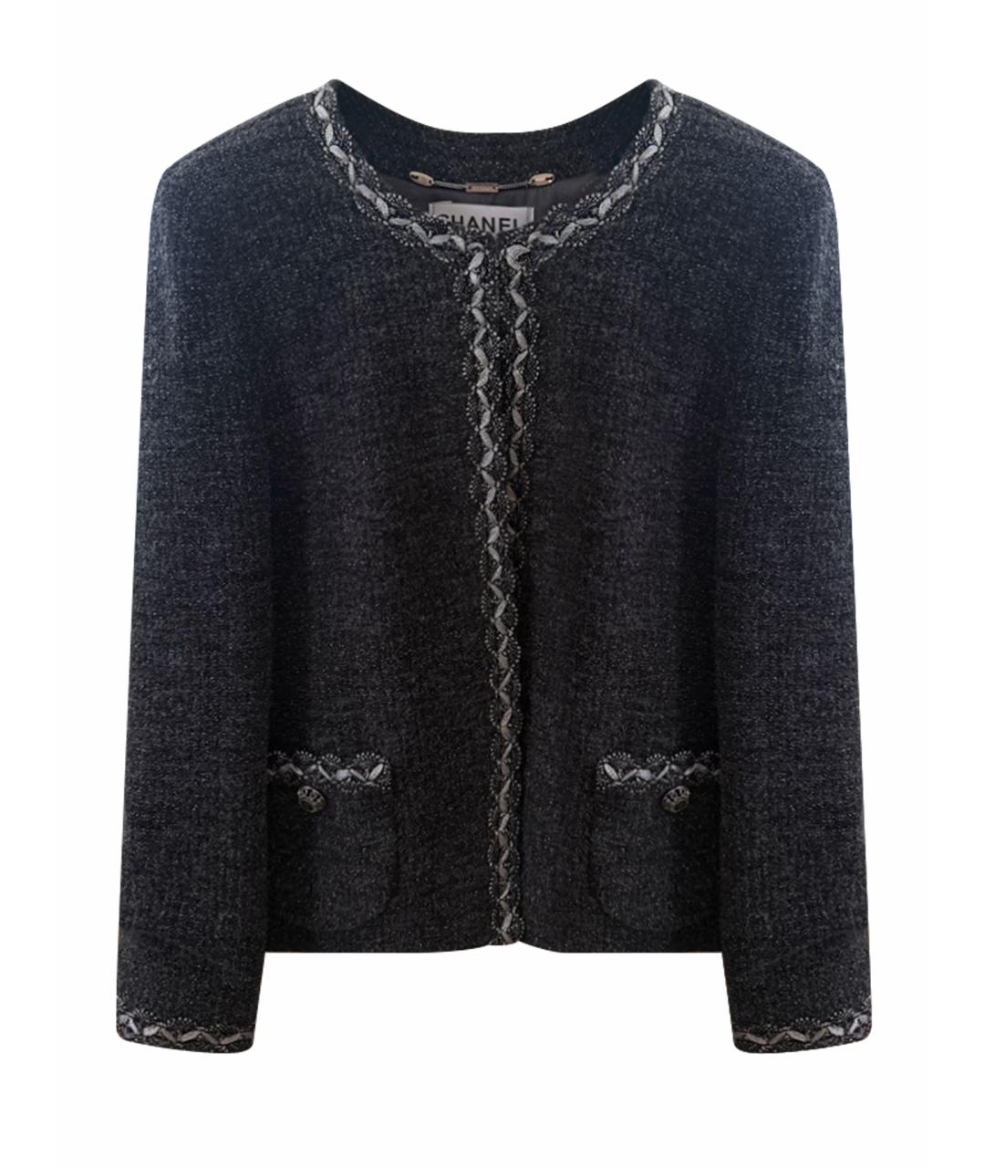 CHANEL Антрацитовый твидовый жакет/пиджак, фото 1