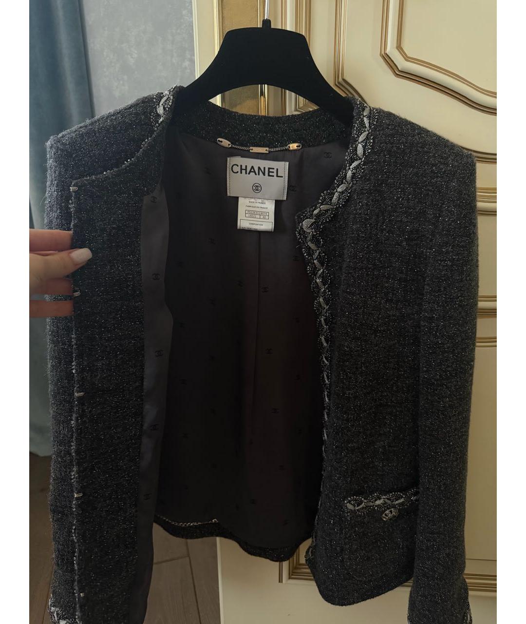 CHANEL Антрацитовый твидовый жакет/пиджак, фото 4