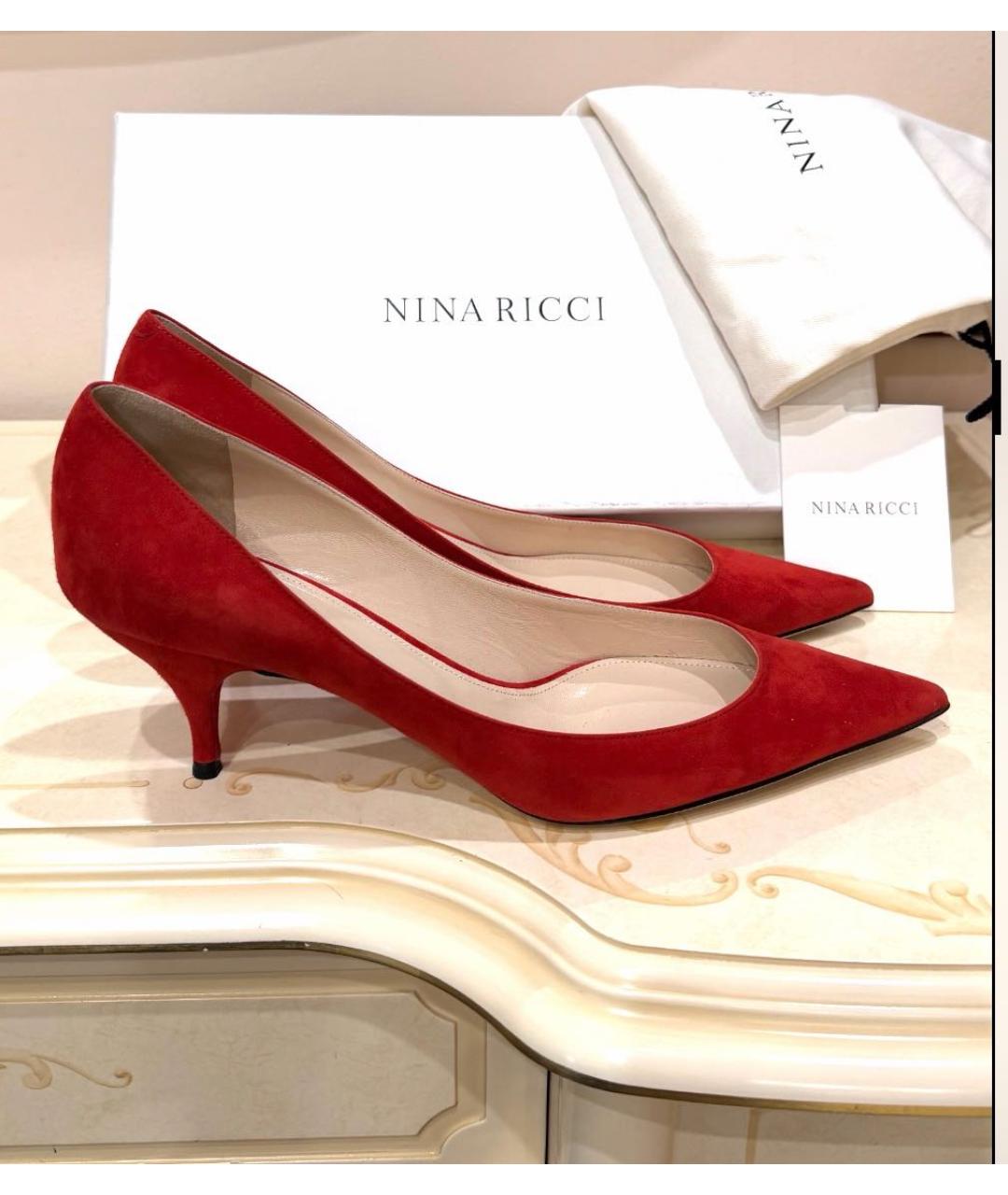 NINA RICCI Красные замшевые лодочки на низком каблуке, фото 5