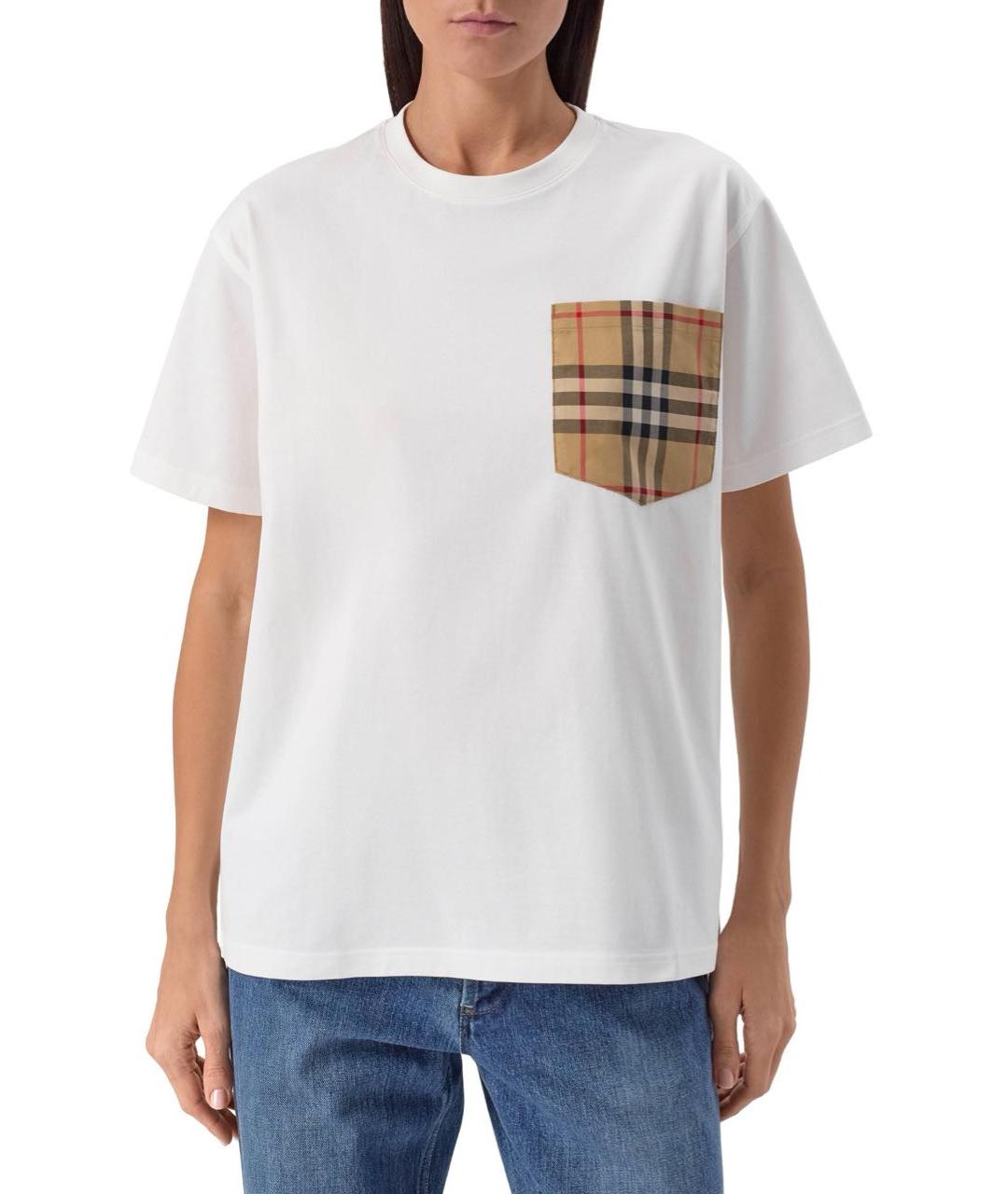 BURBERRY Белая хлопковая футболка, фото 4