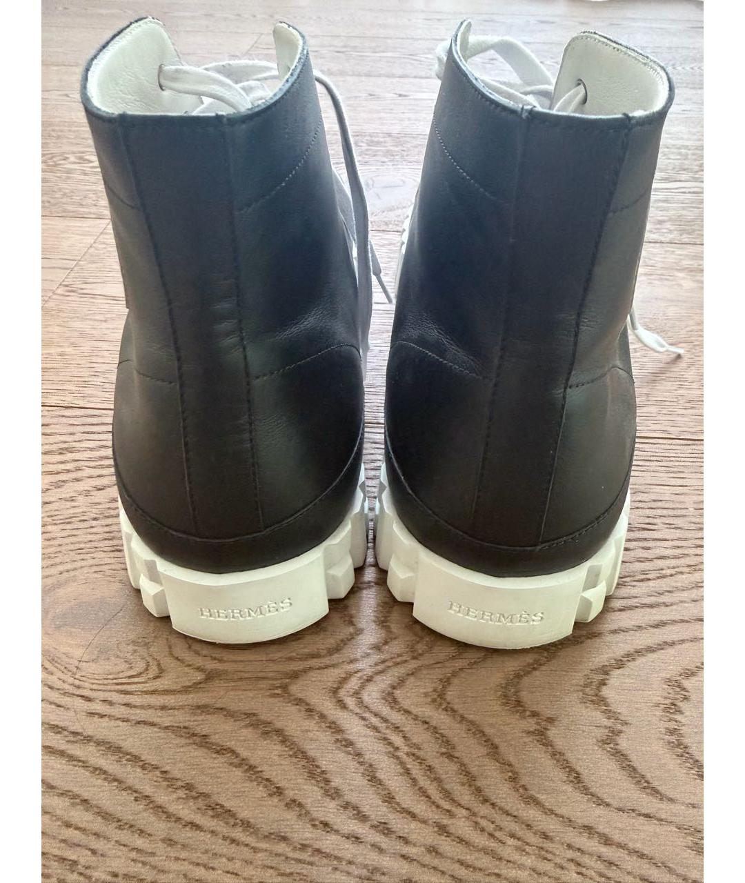 HERMES Черные кожаные высокие кроссовки / кеды, фото 4