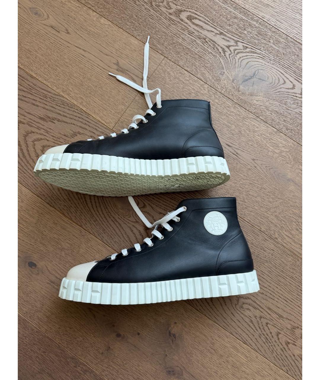 HERMES Черные кожаные высокие кроссовки / кеды, фото 2