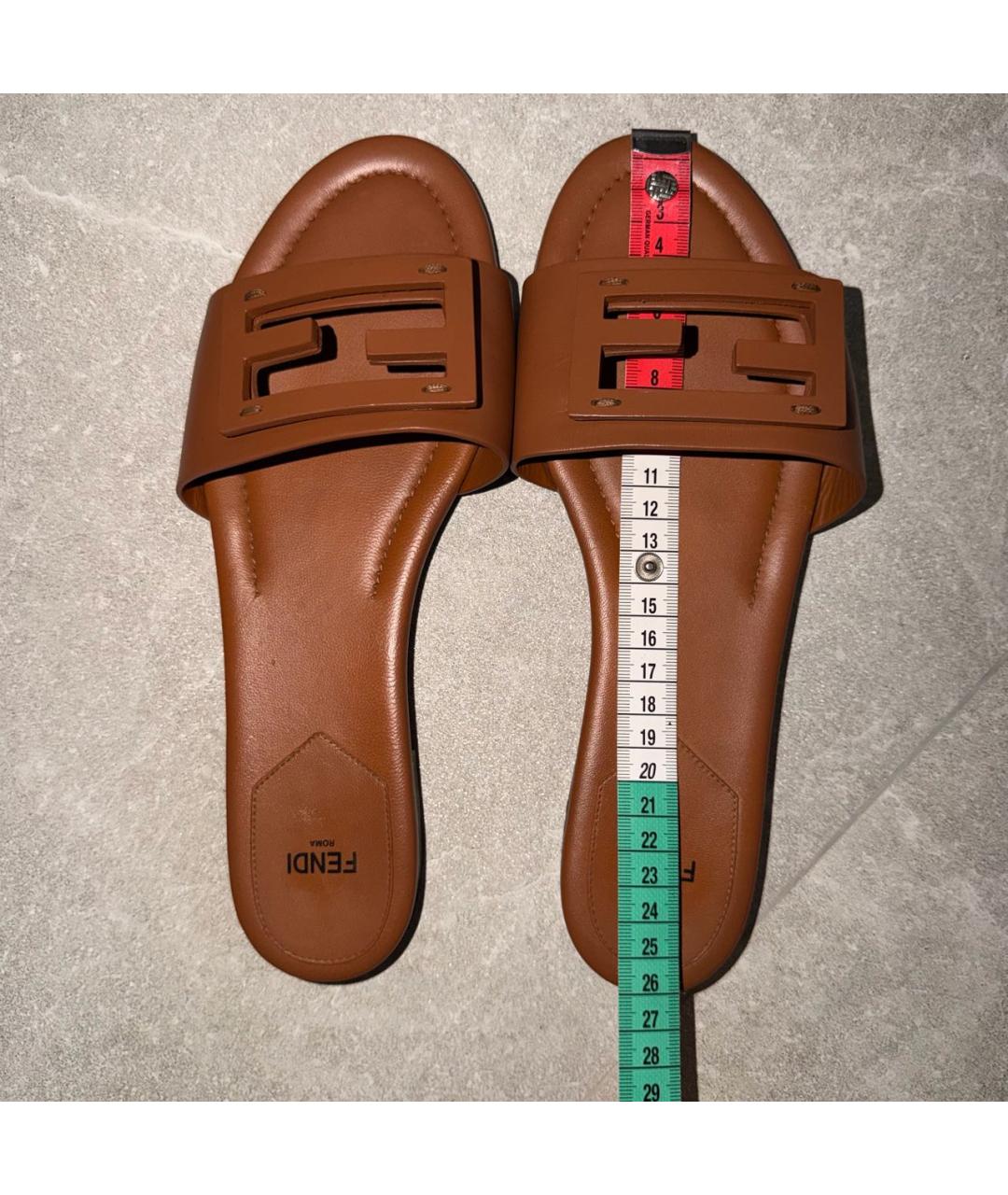 FENDI Оранжевое кожаные шлепанцы, фото 5