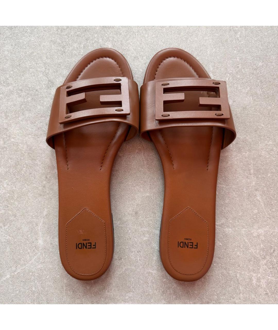 FENDI Оранжевое кожаные шлепанцы, фото 3