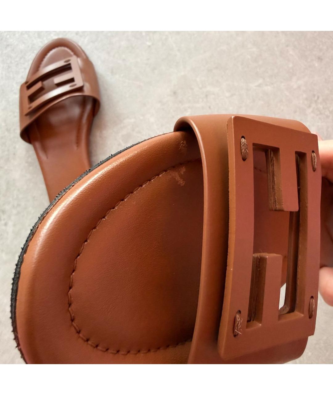 FENDI Оранжевое кожаные шлепанцы, фото 6