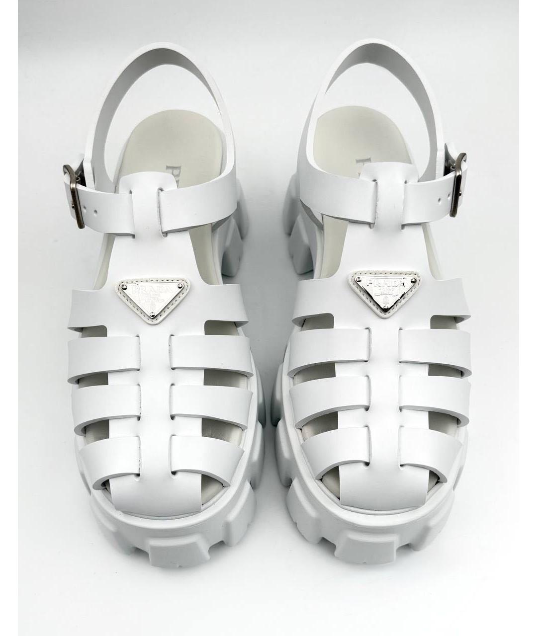 PRADA Белые кожаные сандалии, фото 3