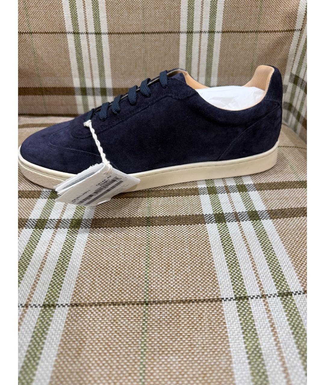 BRUNELLO CUCINELLI Темно-синие замшевые низкие кроссовки / кеды, фото 4