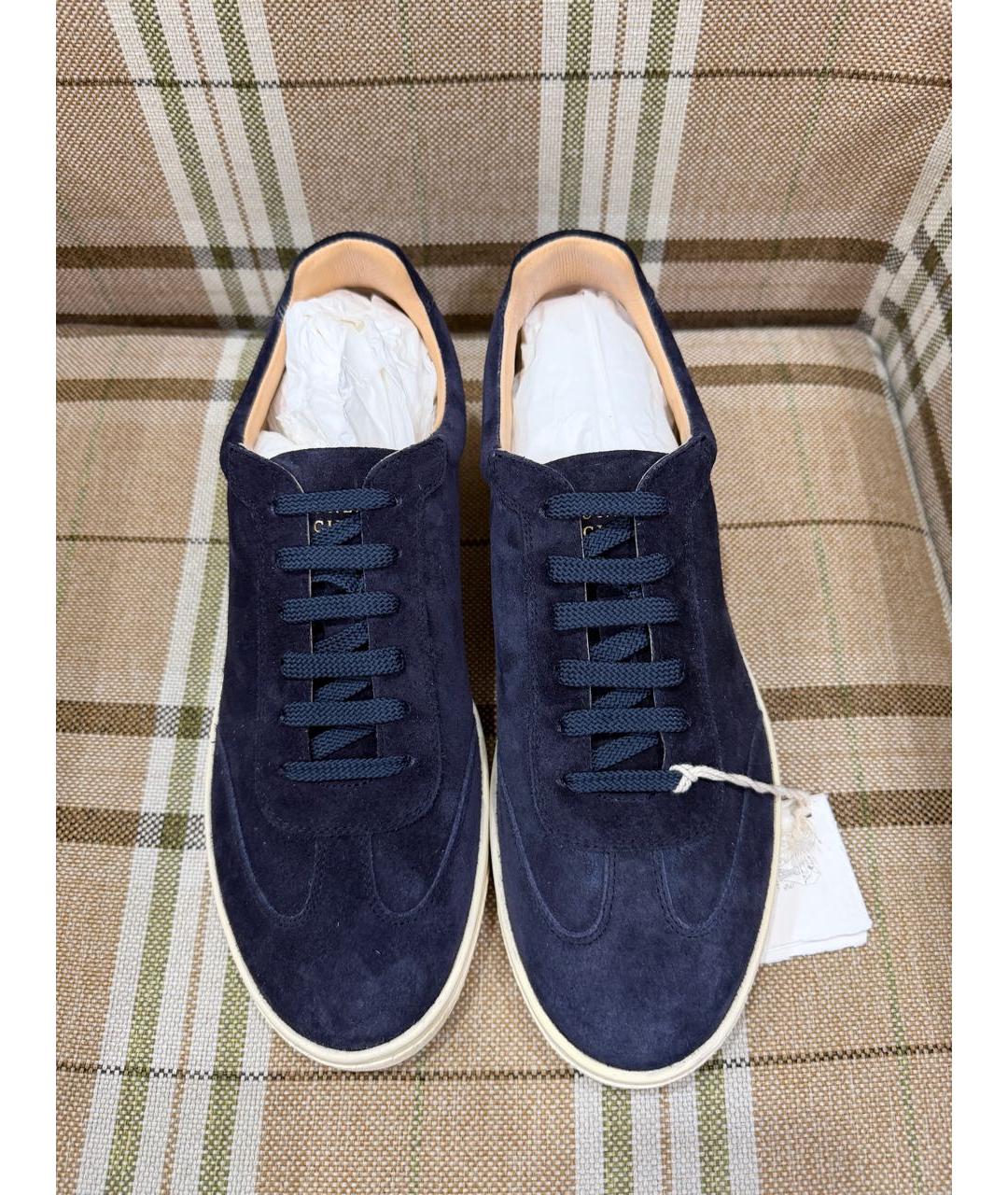 BRUNELLO CUCINELLI Темно-синие замшевые низкие кроссовки / кеды, фото 2