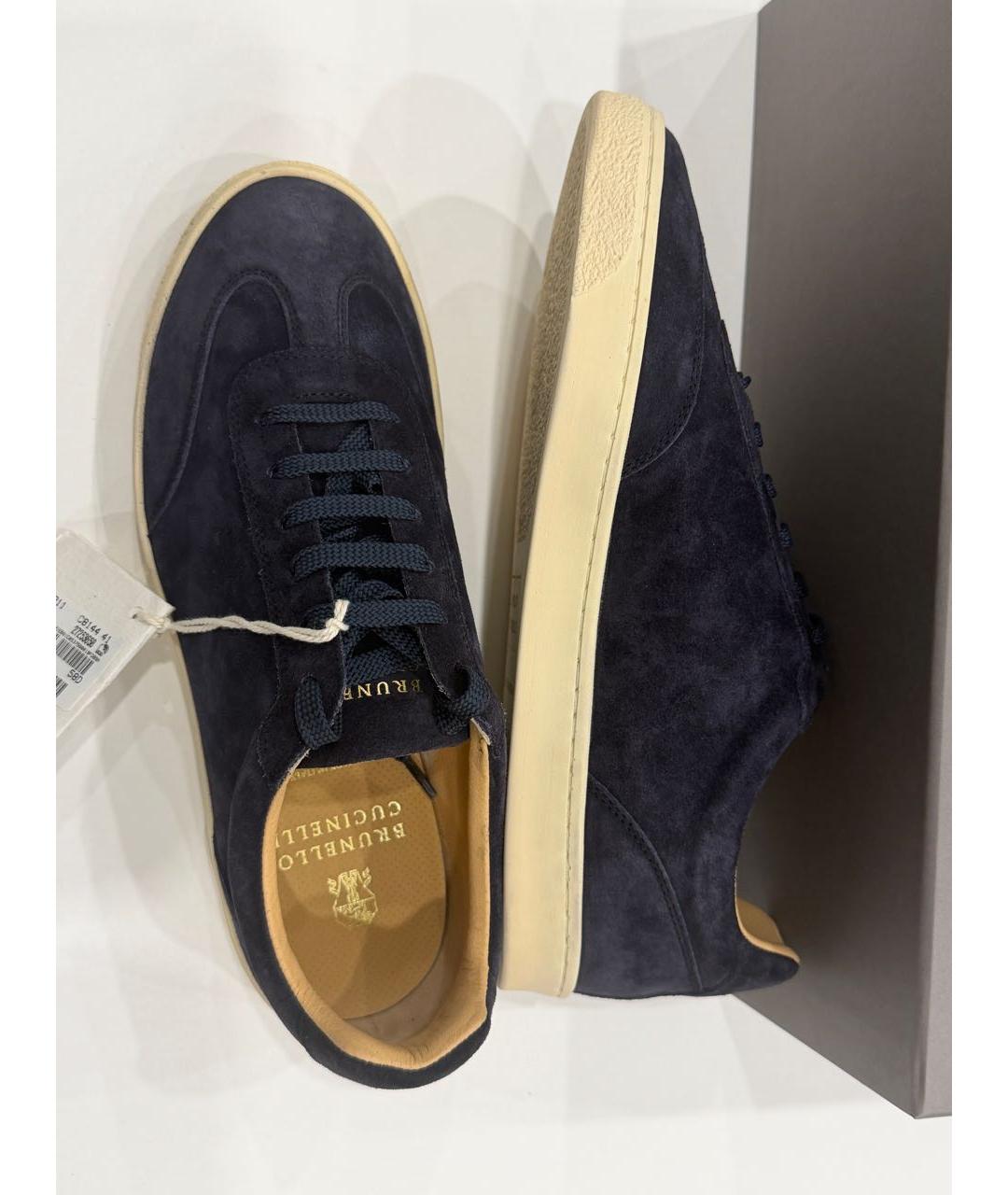 BRUNELLO CUCINELLI Темно-синие замшевые низкие кроссовки / кеды, фото 3