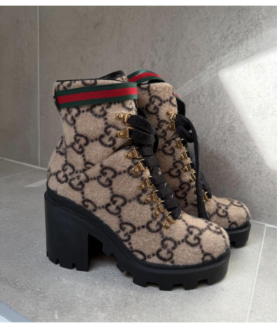 GUCCI Бежевые текстильные ботильоны, фото 5