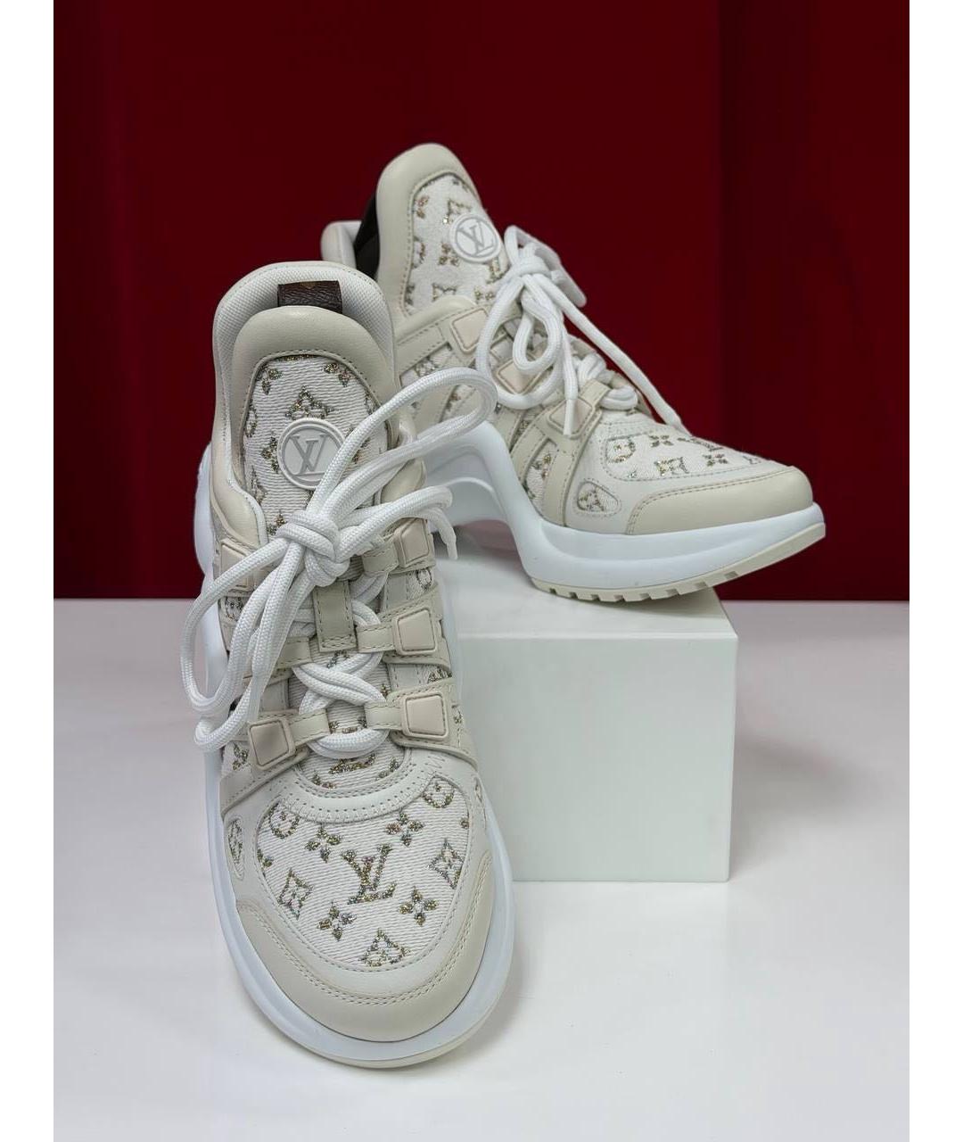 LOUIS VUITTON Бежевые кожаные кроссовки, фото 6