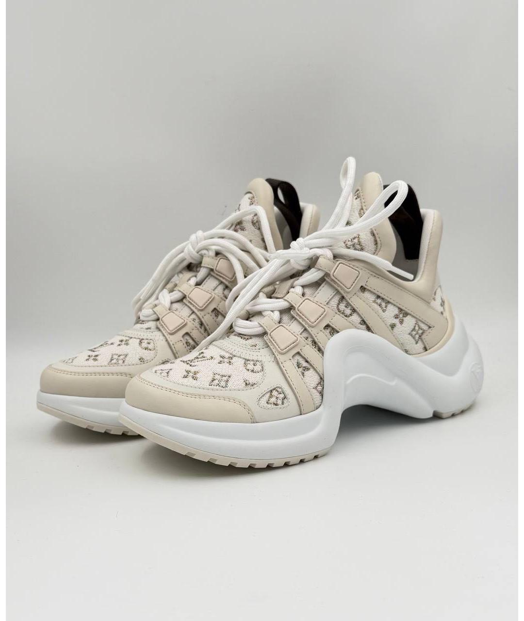 LOUIS VUITTON Бежевые кожаные кроссовки, фото 7